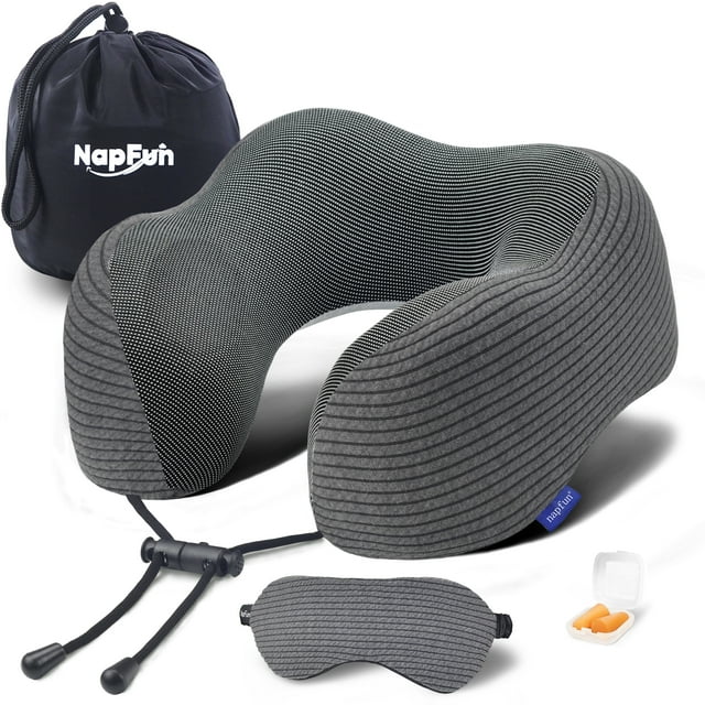 napfun Memory Foam Travel Pillow for Airplane Neck Support & Plane