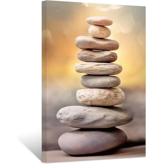 ZHONGYUTONG Zen Stone Canvas Picture Rock Wall Art Spiritual Painting Prints Bathroom Relaxing Artwork for Office Yoga Spa Meditation Room Framed (16.00" x 24.00")