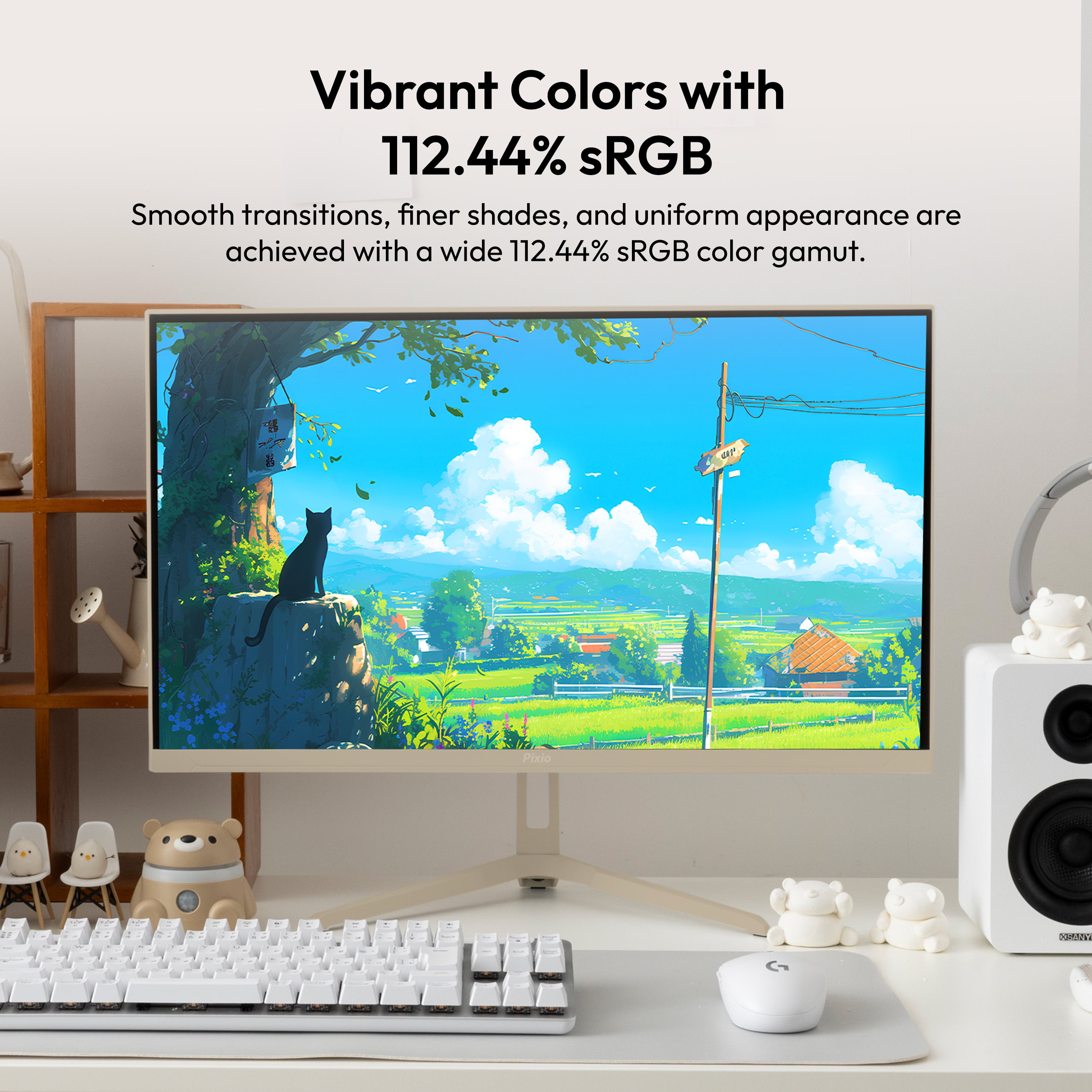 Pixio PX248 Wave Beige 24 inch 200Hz Refresh Rate FHD 1080p Resolution Fast IPS Panel 1ms GTG Response Time Beige Gaming Monitor with Adaptive Sync