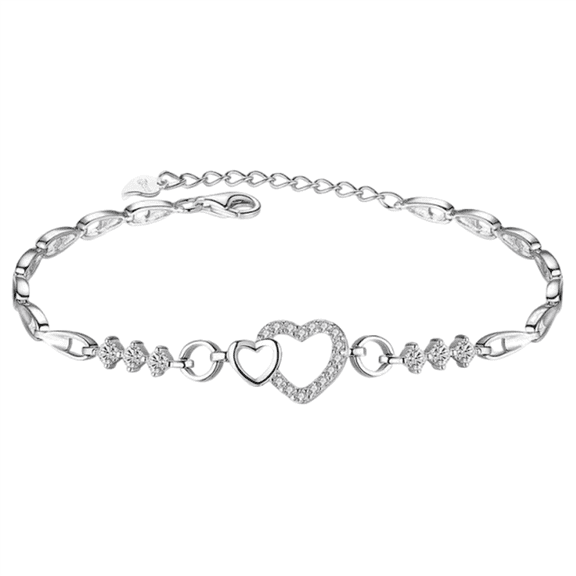 SeekLGT Sterling Silver Heart Bracelet for Women Adjustable Zircon Dainty Bracelet Perfect Gift for Her Birthday Anniversary