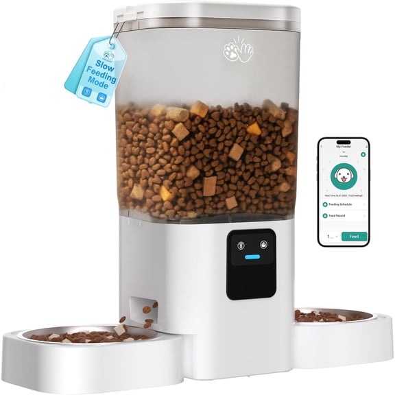 5G WiFi Automatic Feeder 2 Cats: Dual Automatic Feeder with APP Control, Dispenser for Multiple Pets, Detachable for Easy Clean, 7L Large Storage -29 Cup (ACF190W-C)