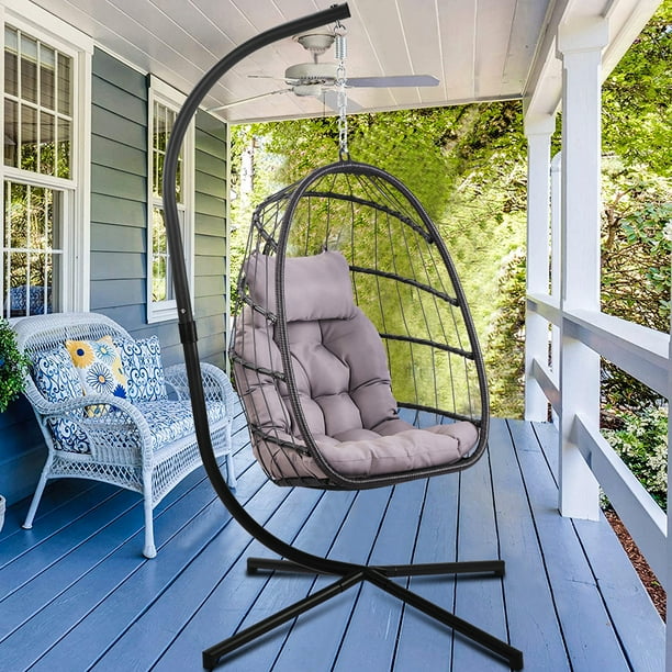 Outdoor Egg Chair Patio Furniture, Hanging Wicker Egg Chair with Stand, Hammock Chair with