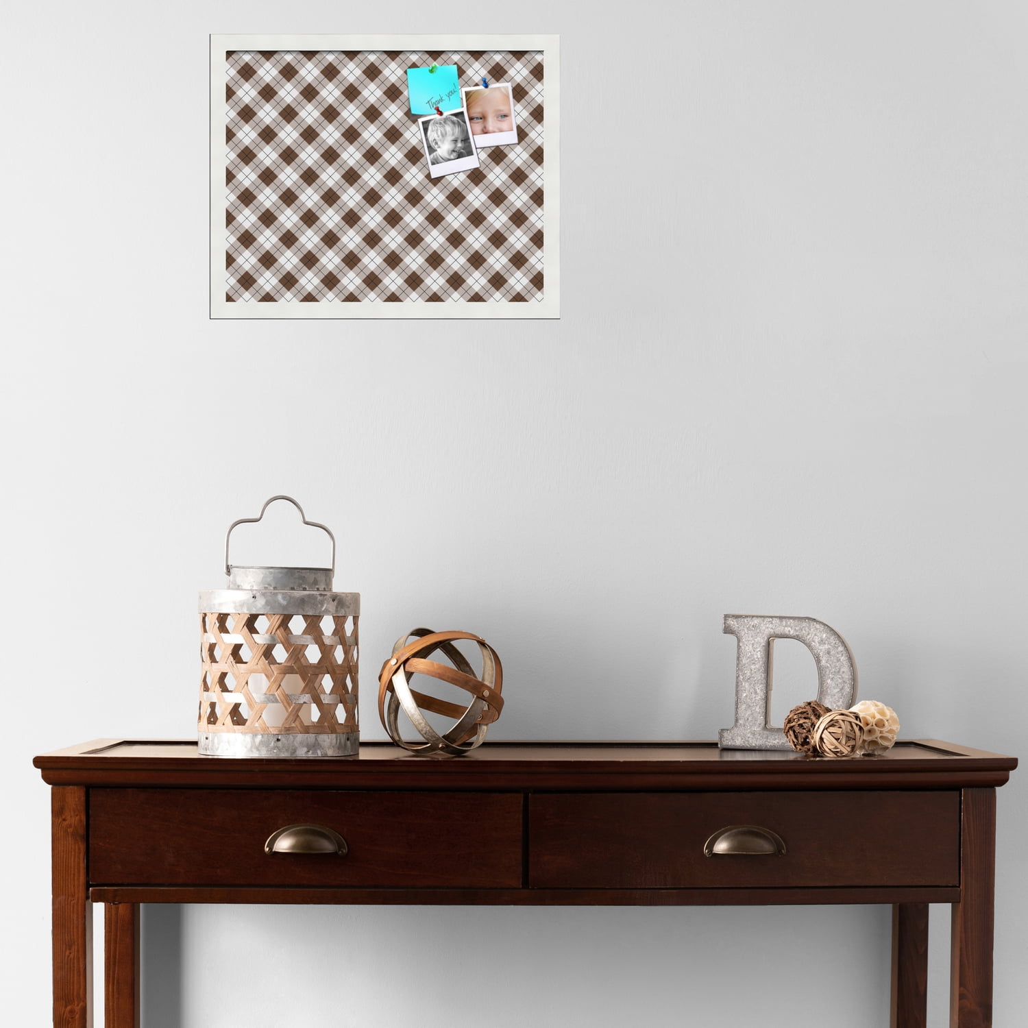 PinPix ArtToFrames 17x13 Custom Cork Bulletin Board Argyle Brown   Poster Board Has a Fabric Style Canvas Finish, Framed in Satin White Frame (PinPix-631)