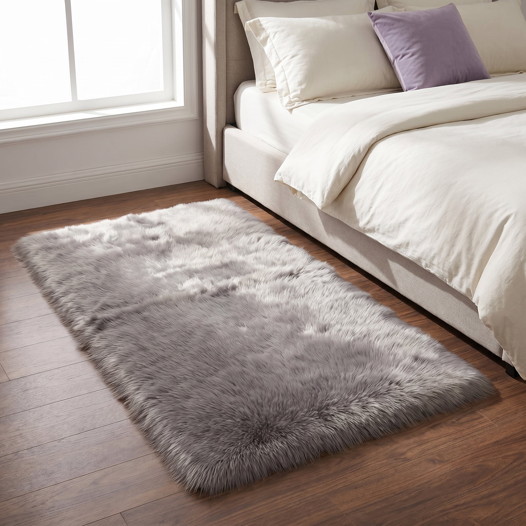 Unique Bargains Shaggy Area Rug Ultra Fluffy Non Slip Fuzzy Carpet 24" x 16" Dark Gray