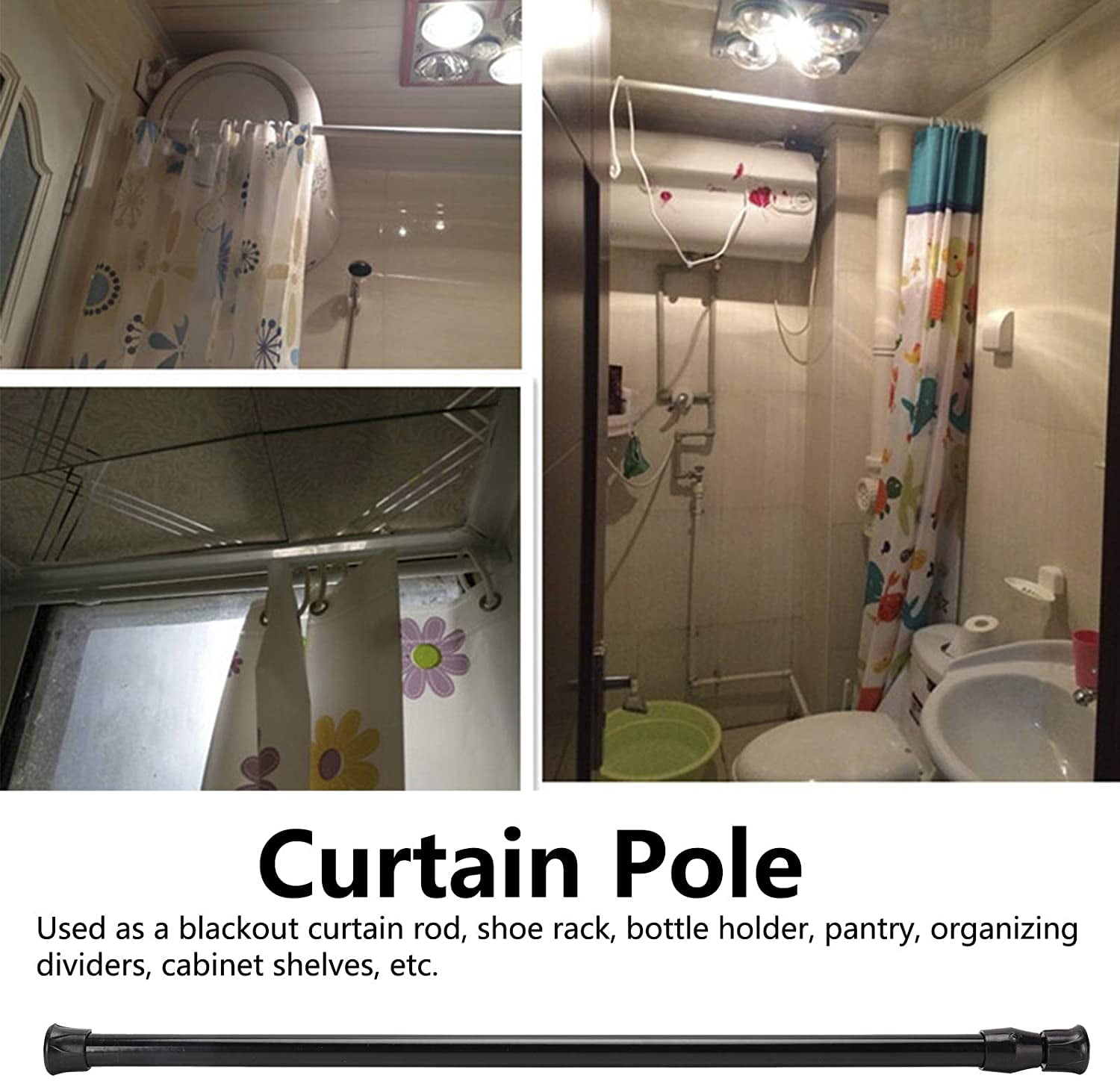 Adjustable High Carbon Steel Rod Tension Bathroom Curtain Extensible Rod Hanger 