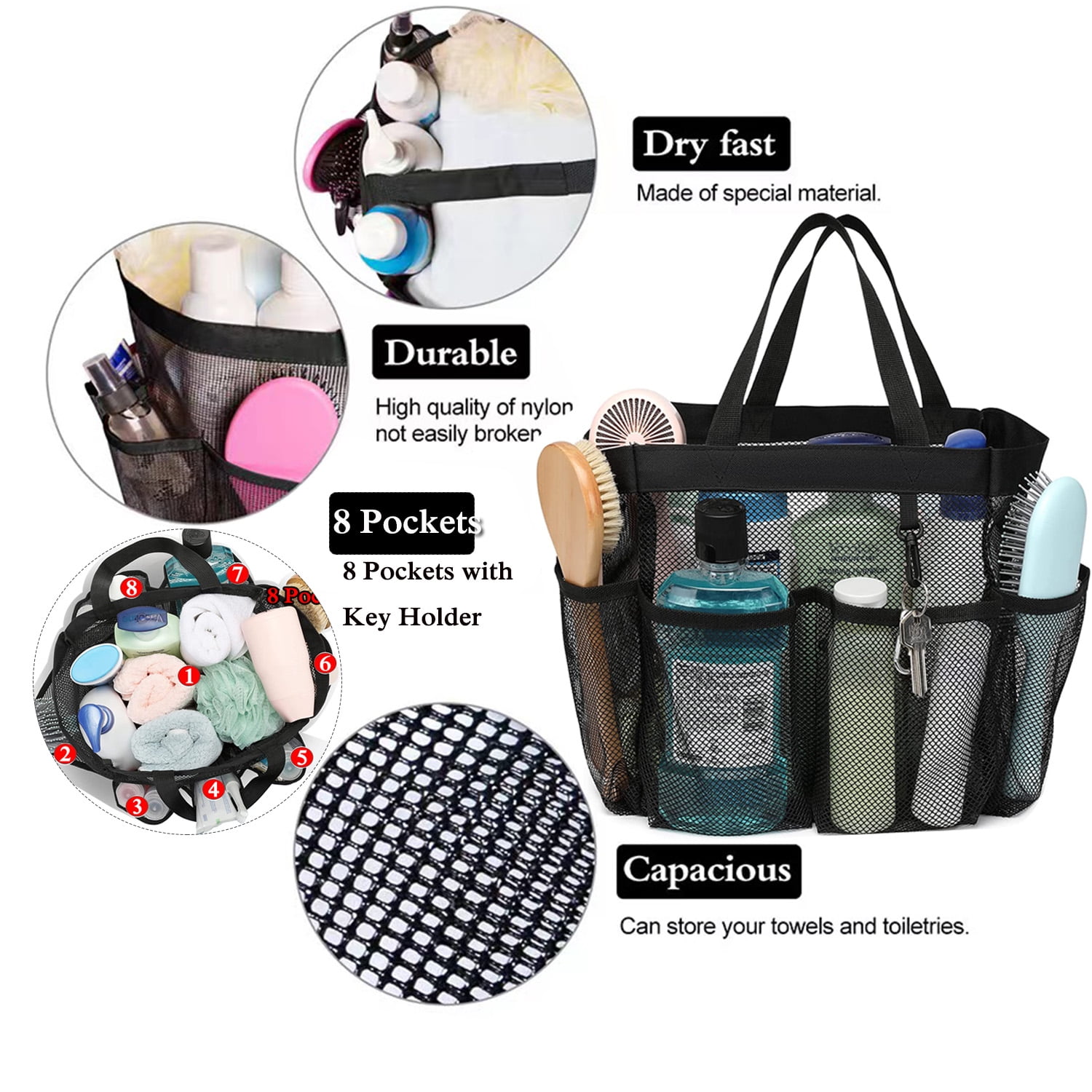 Mesh Shower Caddy Portable for College Dorm Room Essentials with 8