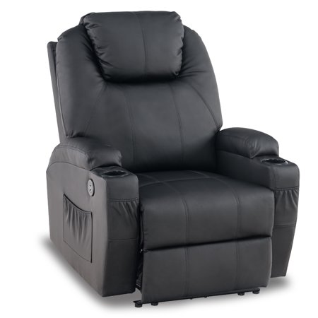 Mcombo Electric Power Recliner Chair w/ Massage USB Ports Pocket Cup Holder Grey Faux Leather 7050