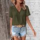 thumbnail image 5 of Xuyuer Lace Patchwork V-Neck Short Sleeve Tee - Women's Solid Color Casual Fashion Top, Affordable and Versatile for Daily Commute, Weekend Gatherings, and Skin-Friendly Comfortable Wear, 5 of 8