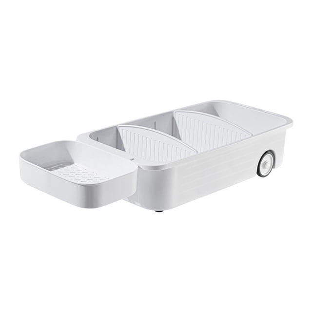 Estante de almacenamiento con cesta debajo del fregadero para gabinete, estante de almacenamiento para baño, multiusos Blanco