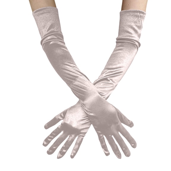 Long Satin Opera Gloves Women formal Stretch Elbow Length Dress Mittens for Wedding Evening Party Banquet Prom Halloween Costume Pageant Accessories, Champagne (1Pair)