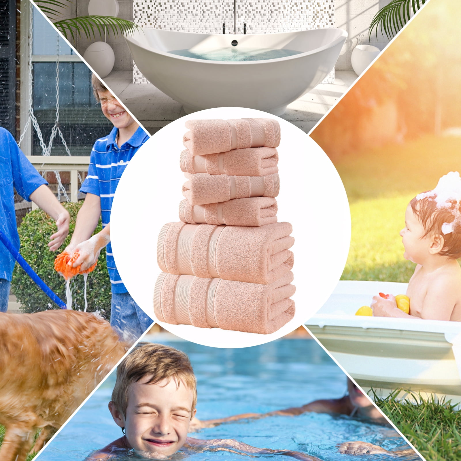 TOPCHANCES 6-Piece Towel Set, Ultra Absorbent Cotton Bath Towels Set (Pink)