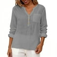 thumbnail image 5 of Timegard Womens Long Sleeve Tops Button Notch V Neck Loose Blouse Casual Lightweight Solid Color Shirts Tops, 5 of 9