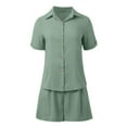 thumbnail image 4 of MNCEKFOD Womens Jeans Shorts 2Pcs Casual Short Sets Short Sleeve Button Down Lapel Shirt with Lounge Short Pants Green XL, 4 of 7