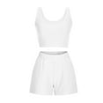 thumbnail image 4 of cfhntfmh Pajama Sets for Women Fashion Ribbed Sleeveless Scoop Neck Crop Tops Comfy Wide Leg Shorts 2 Piece Pjs Sleepwear, 4 of 7