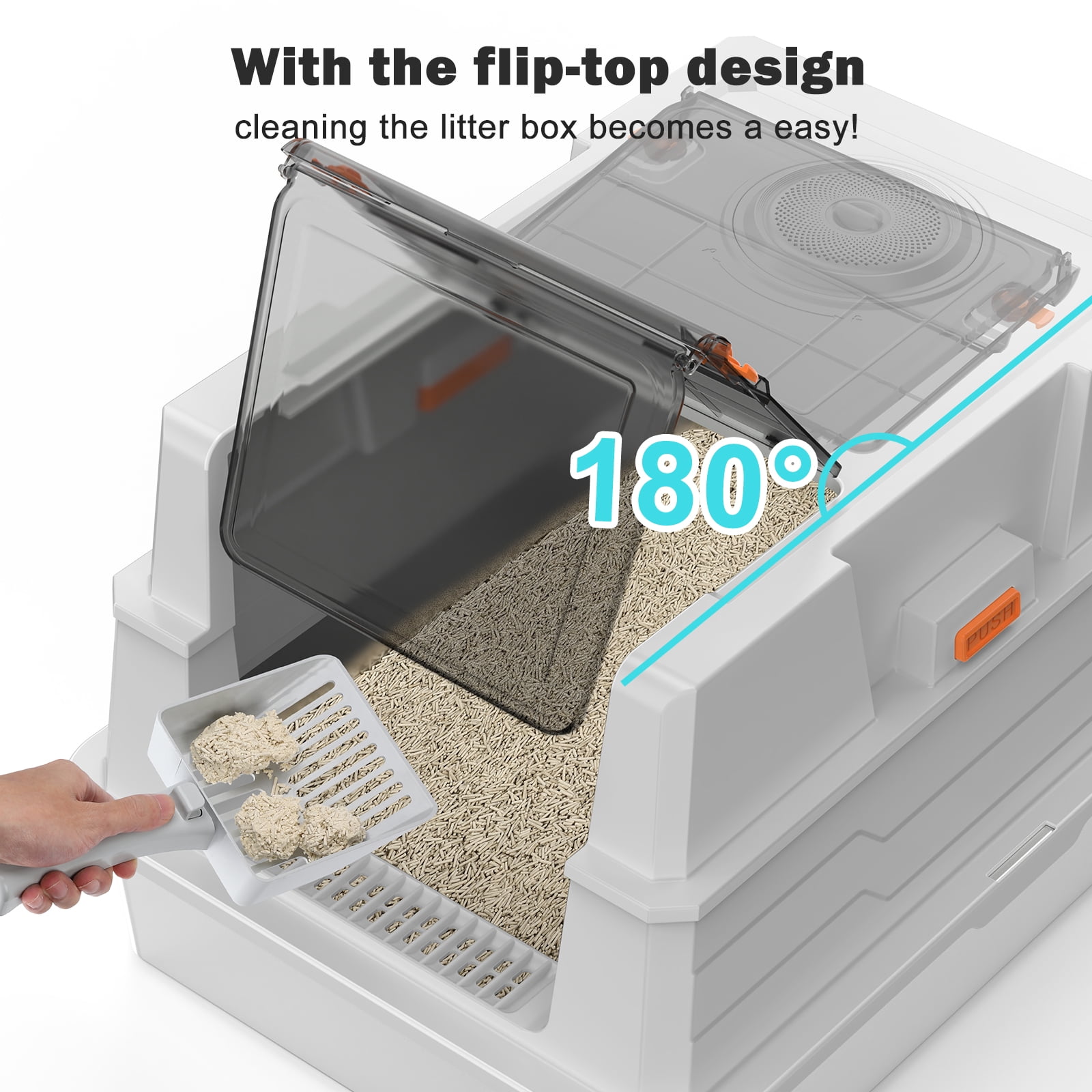 XXXL Cat Litter Box, Giant Enclosed Cat Litter Boxes for Big Cats, Extra Large Litter Box for Multiple Cats, Metal Cat Litter Box with Scoop, Silver Gary