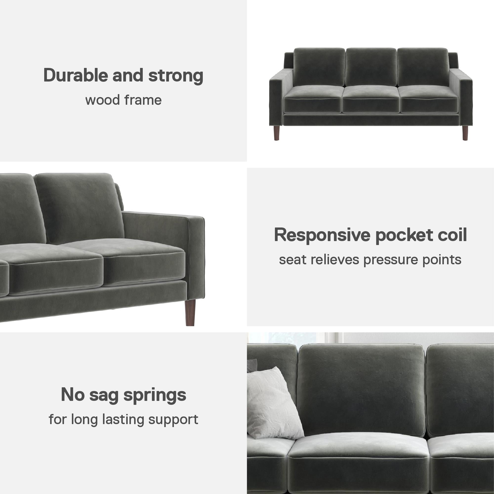 DHP Bryanna 3 Seater Sofa, Gray Velvet