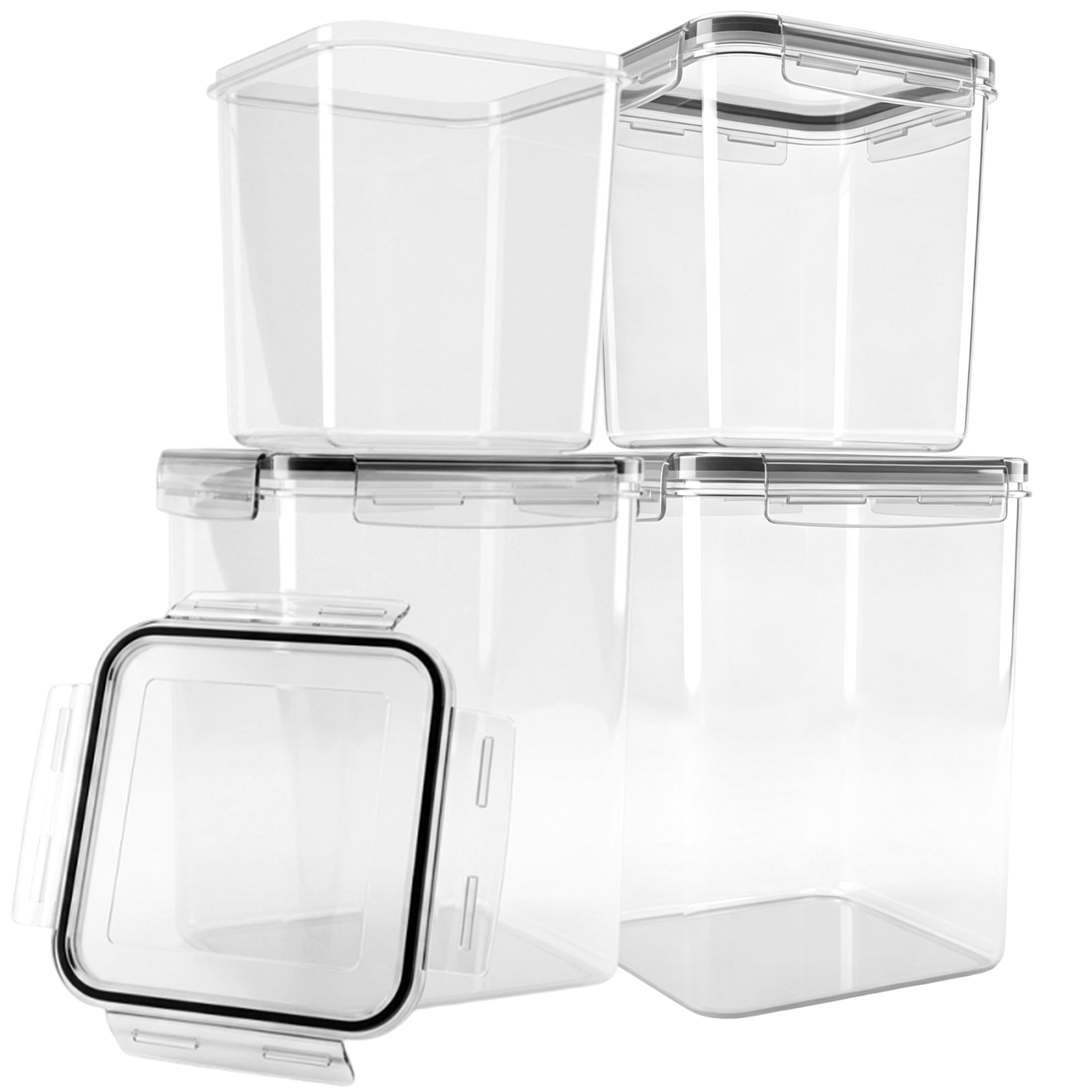 GARITIN 4 Pack Airtight Food Storage Containers with Lids, 2.5L & 5.2L Large Clear Canisters for Flour, Sugar, Pasta, Pantry Organization
