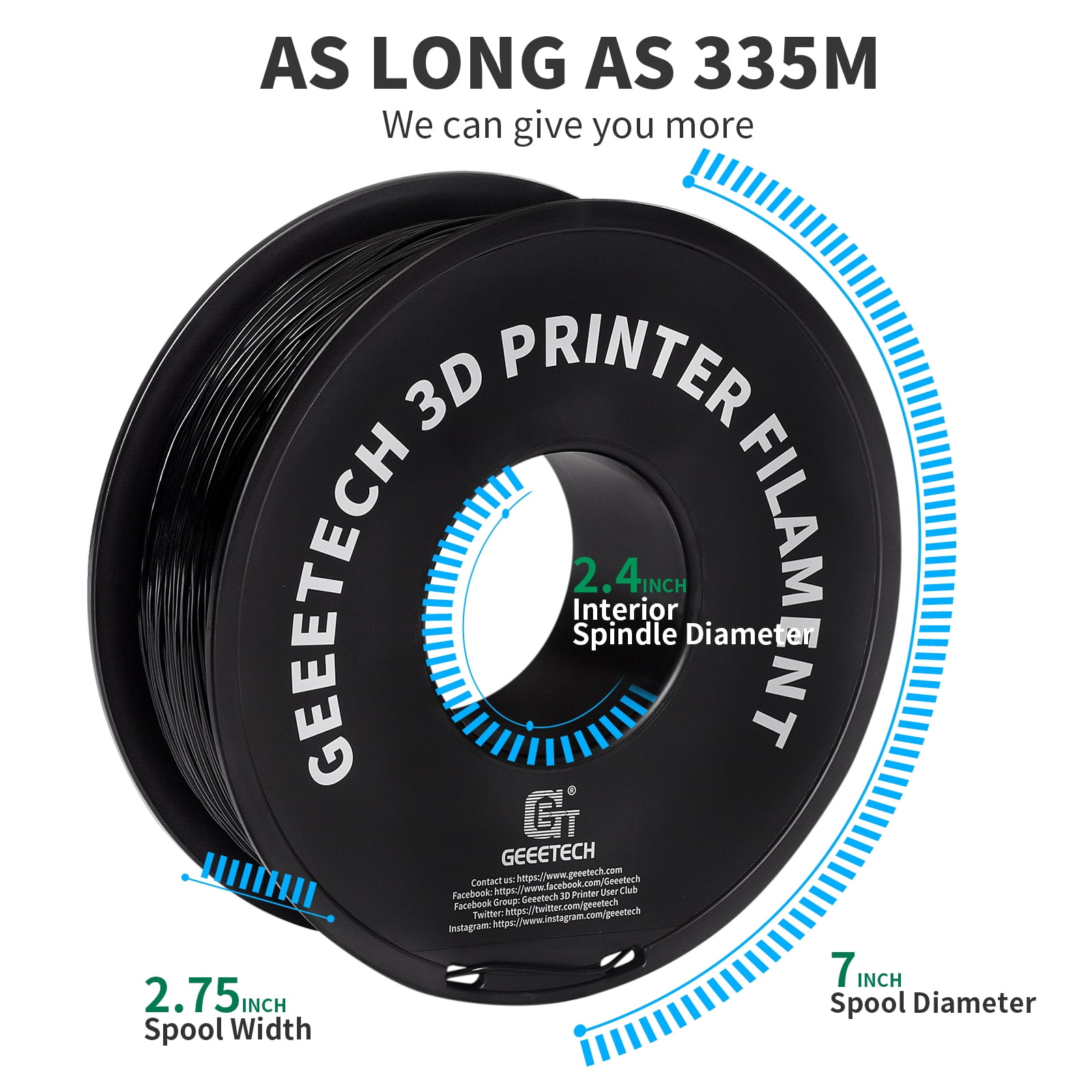 Geeetech TPU 1.75mm Flexible Soft Filament Black, 10kg Spool (22 lbs.), Dimensional Accuracy +/- 0.03 mm