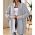thumbnail image 5 of Women Fall Winter Long Sleeve Cardigan Open Front Solid Color Block Fashion Loose Knit Sweater Light Gray One Size, 5 of 9