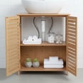 thumbnail image 2 of Evideco French Home Goods Under Sink Cabinet Trinidad Collection Contemporary Brown U-Shaped Cut-Out Double Vented Doors Towel Holder, 2 of 9