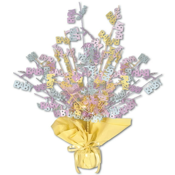 Party Central Club Pack of 12 Pink and Yellow Foil Spray Baby Shower Gleam 'N Burst Centerpiece 15"