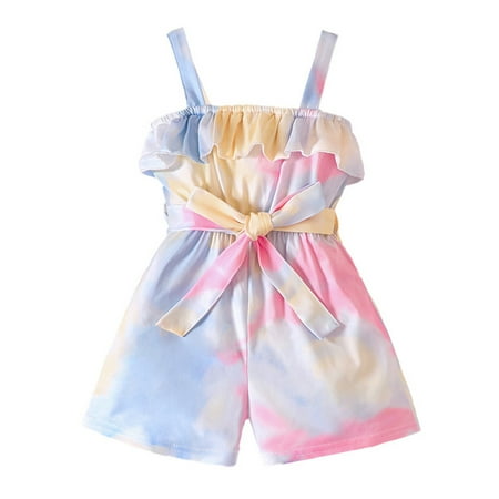 

Toddler Romper Girls Casual Sleeveless Jumpsuit Tie Dye Gradient Printed Strap Romper Outwear Leisure Outwear Child Newborn Playwear Summer Sunsuit