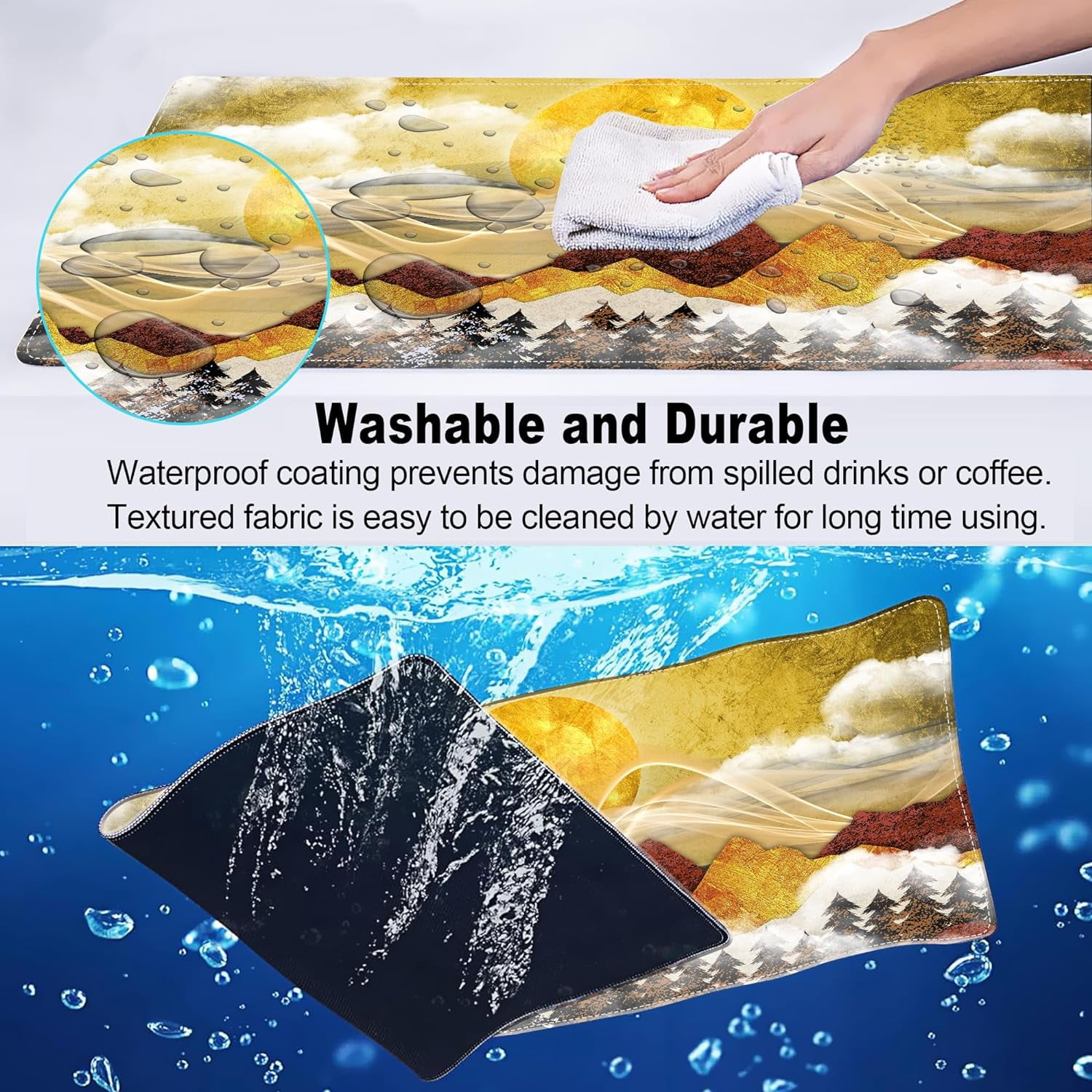 Mouse Pad, Groovy Forest Large Gaming Mouse Pad for Desk, Golden Sun Mountain Big Desk Mat with Seamed Edges, Waterproof Desk Pad, Non-Slip Rubber Base, Long Computer Mousepad, 31.5 x 15.7 Inch