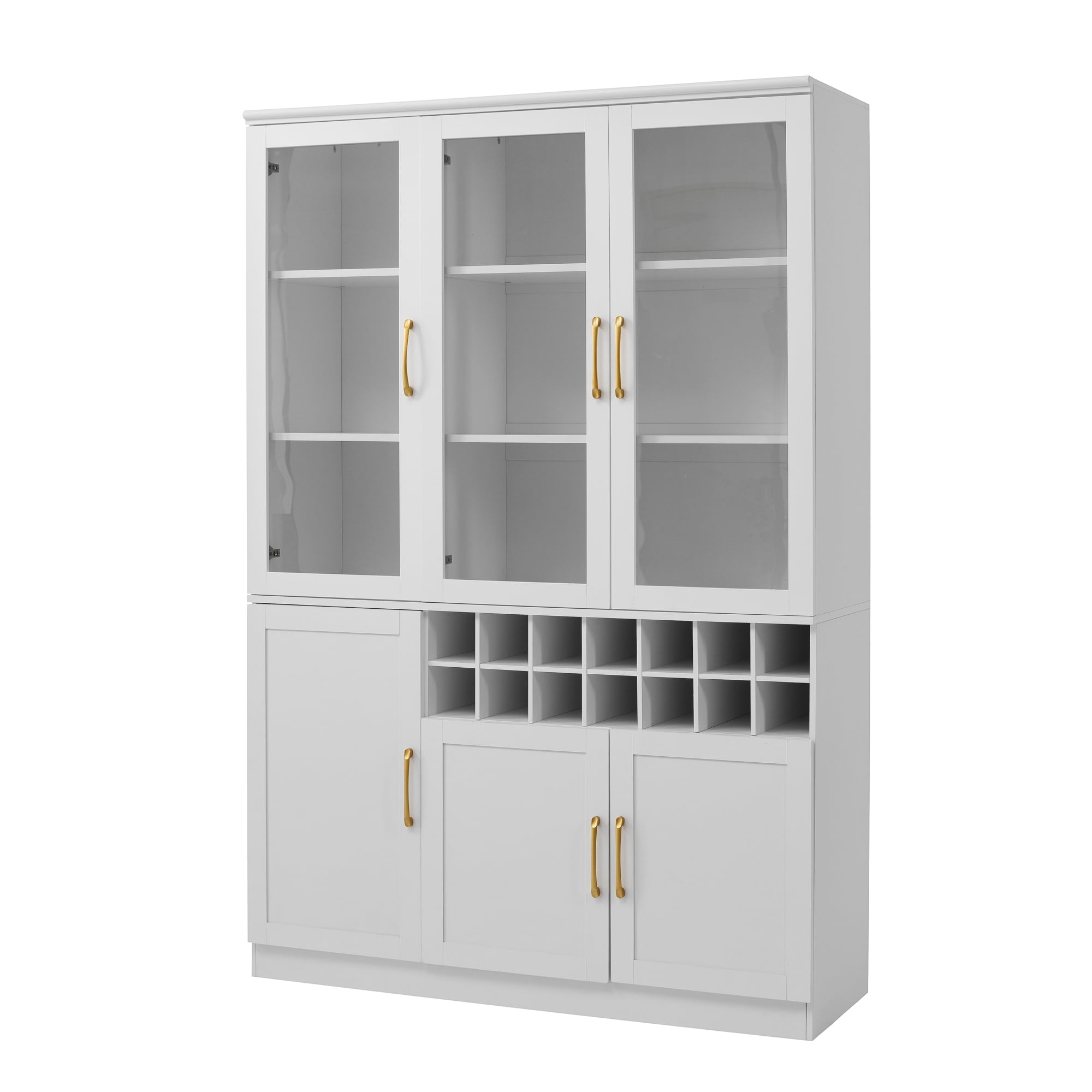 Euroco 70" Tall Wine Bar Cabinet with Glass Doors,Modern Coffee Liquor Cabinet with Removable 14-Bottle Wine Rack & Built-in Door Shelves,Large Pantry Cabinet for for Kitchen Dining Room,White