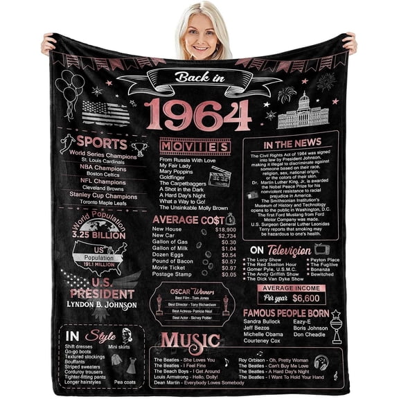 60th Birthday Gifts for Women, 60th Wedding Anniversary Blanket Gifts -Back in 1964-60th Birthday Gift Ideas Gifts for 60 Year Old Woman 60th Birthday Decorations Women Throw Blanket 50x60