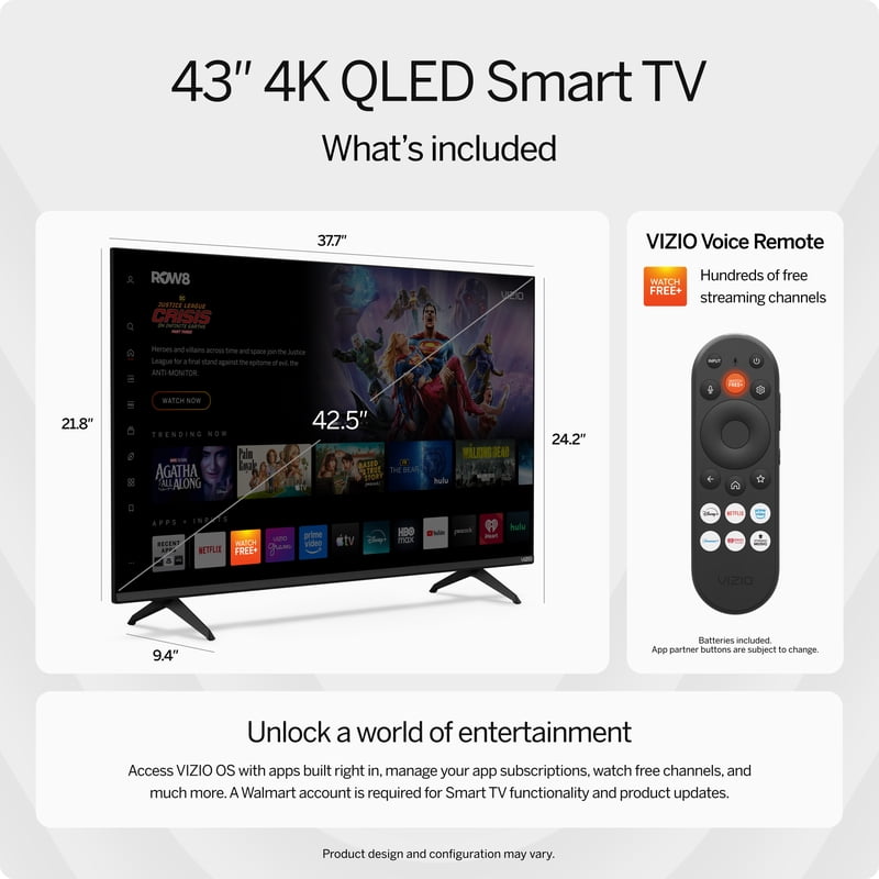 VIZIO 43" Class Quantum 4K QLED HDR Smart TV (VQD43R-10) front and back view