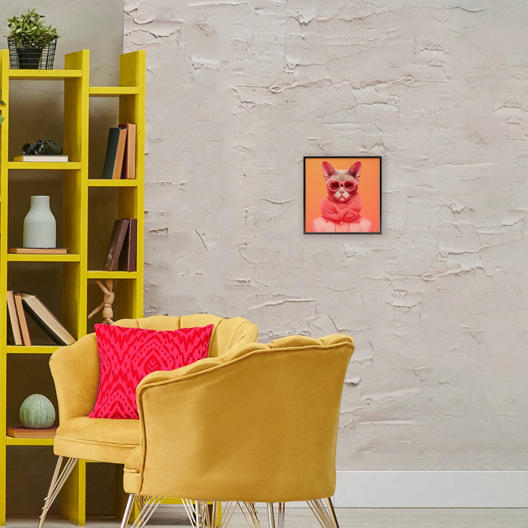 Stupell Industries Retro Glasses Cat on Orange Black Framed Giclee Art, design by Roozbeh