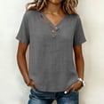 thumbnail image 2 of Sevevn Women's Summer Short Sleeve V Neck Blouse Casual Button Detail Loose Fit Tunic Top Gray M, 2 of 8