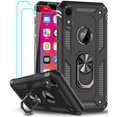 thumbnail image 1 of Case for Apple iPhone XR Cell Phone Case with Tempered Glass Screen Protector, Ring Kickstand for Men Military Bumper Hard TPU Shockproof Full Body Silicone Protective Cover iPhone XR Black, 1 of 8