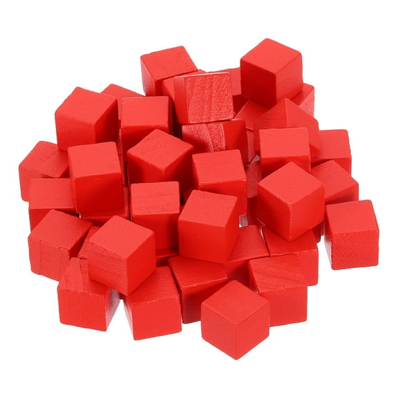 50 Pack Wood Blocks for Crafts, 9/16" Unfinished Wooden Cube Wood Block, Red