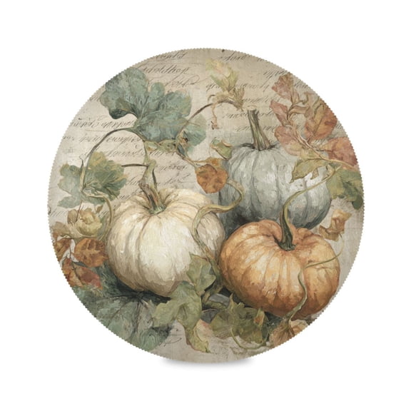 WOBOGO Fall Pumpkin Maple Leaf Round Placemats Set of 1 Heat Resistant Washable Kitchen Table Decorations 15.4in