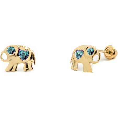 Pori Jewelers 14K Solid Gold Elephant Wcz Stud Earrings