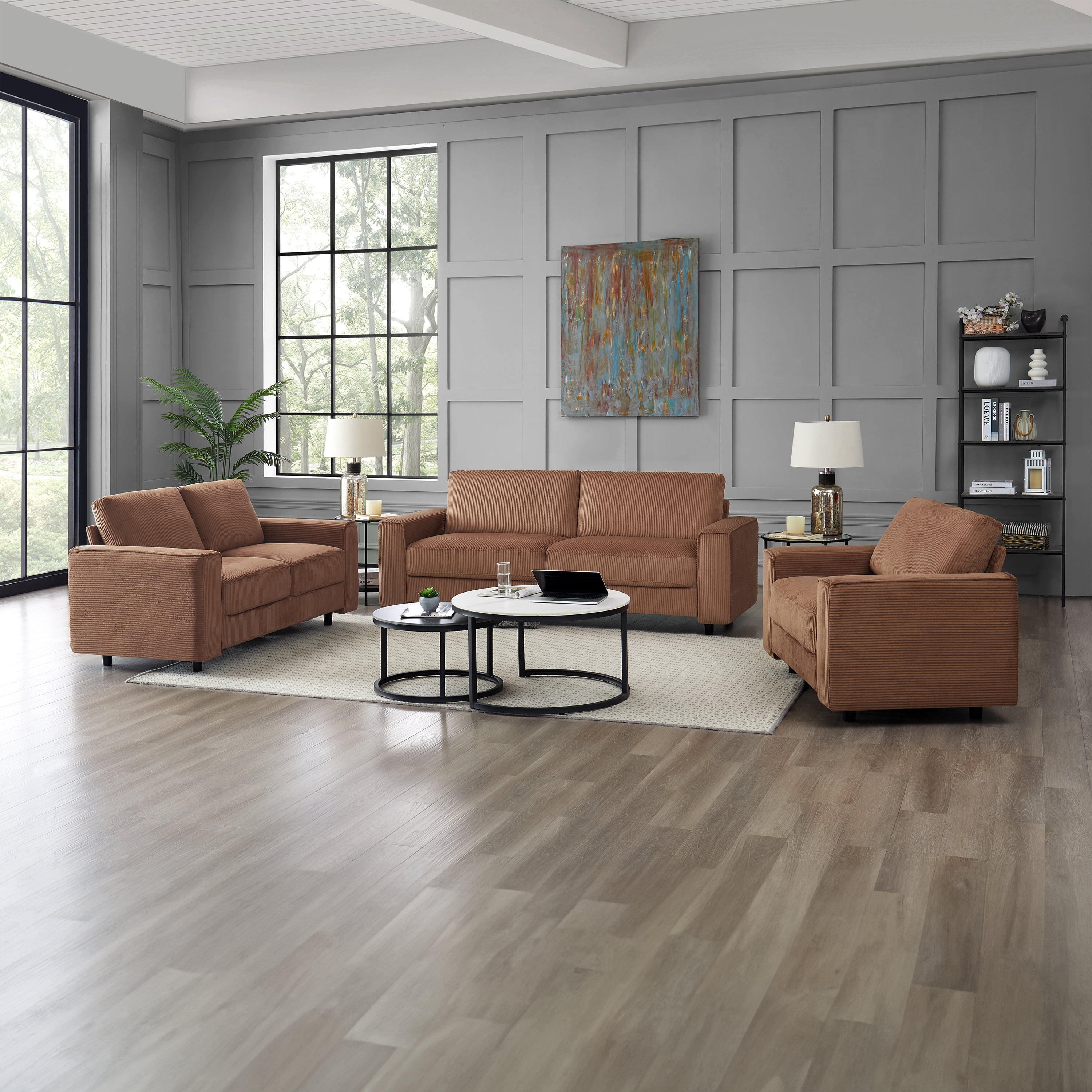 Modern Contemporary Upholstered Corduroy Plush Tufted Chair, Brown