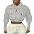 thumbnail image 2 of Jinhomg Fall Crop Coat for Women Casual Comfy Long Sleeve Full-Zip Puffer Jacket Slim Fit Thermal Outerwear with Pockets Flash 90 off Clearance Sale Gray XL, 2 of 9
