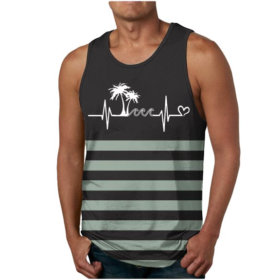 Generic Men's Beach Summer Tank Tops Stripe Cool Workout Hawaiian Sleeveless Shirts Quick Dry Muscle Gym Tank Top