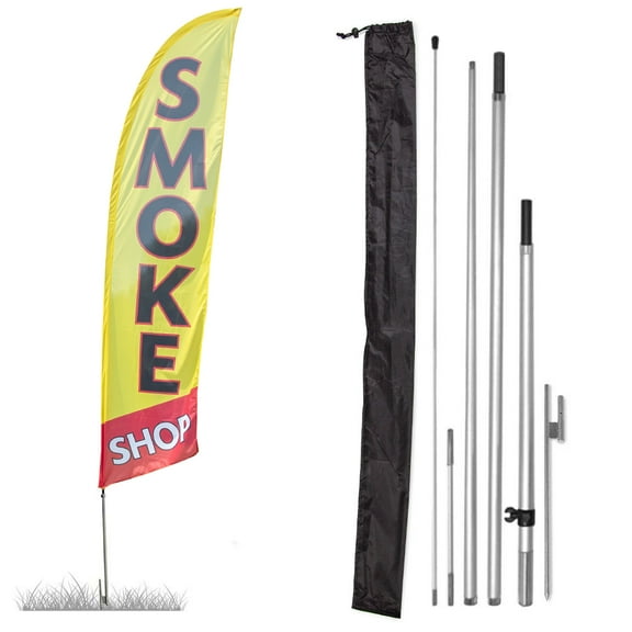 Vispronet Premium Smoke Shop Feather Flag, 13ft, Pole Set, Ground Spike