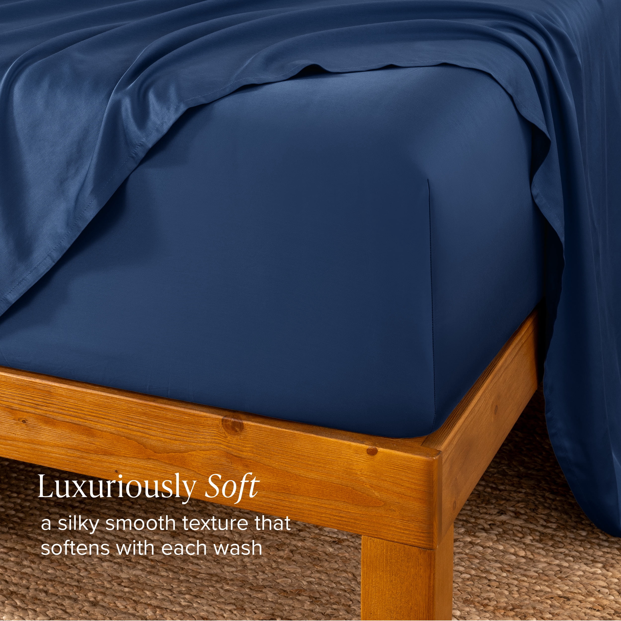 Bare Home Bamboo Fitted Sheet - Made from Rayon Fibers - Deep Pockets - Soft, Cooling & Breathable - Full, Dark Blue