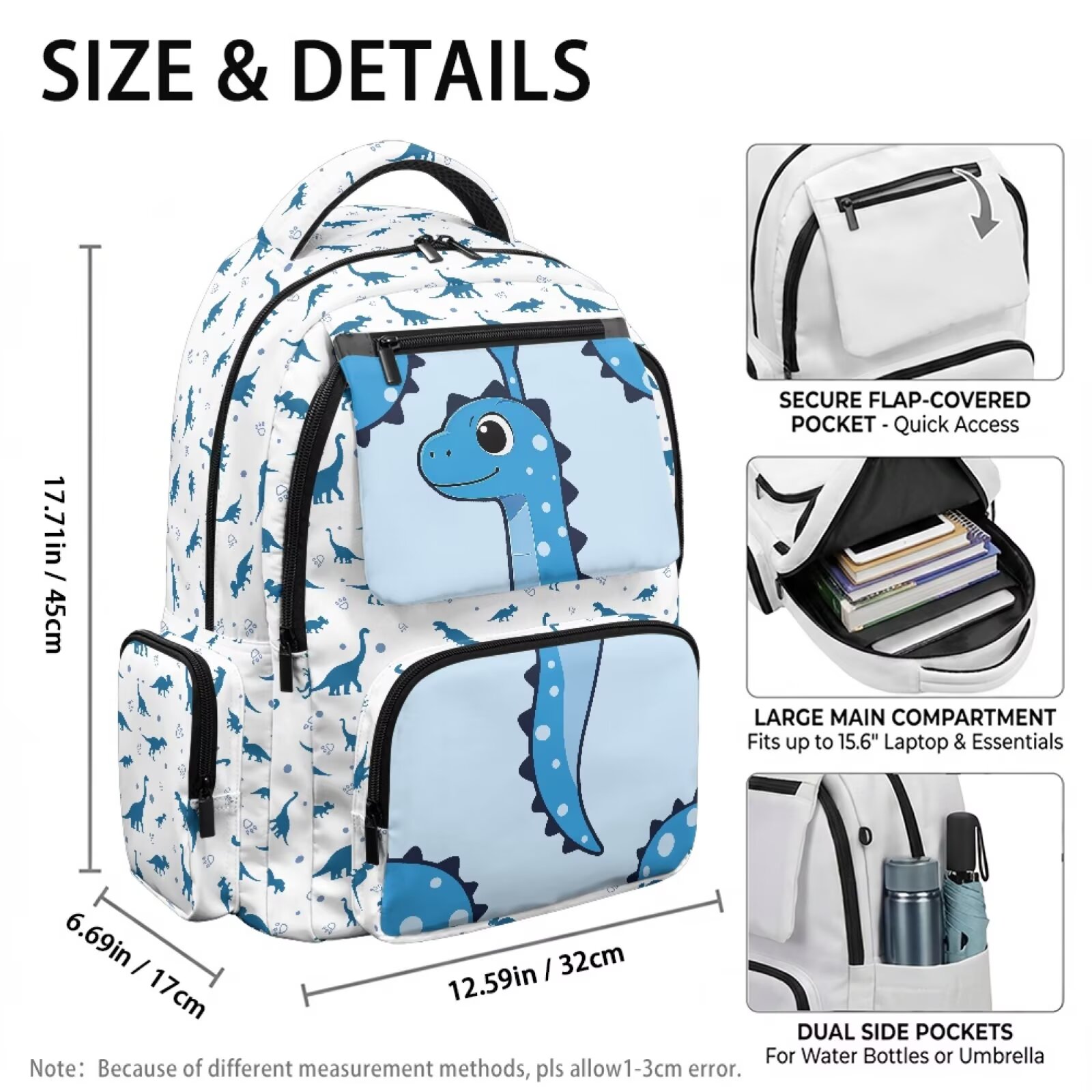 Mochila escolar de dinosaurio azul para niños, de 17 pulgadas, con cremallera frontal, para primaria 5