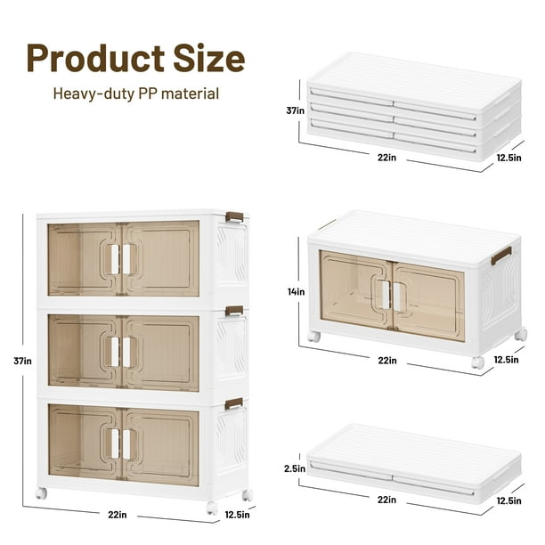 Bacs De Rangement Empilables - SALUTUYA - Pliables - Plastique - Grande Capacité - Roues