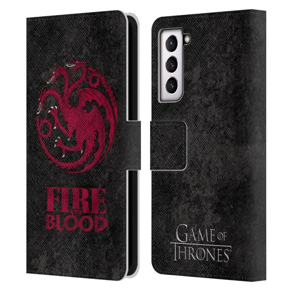 Head Case Designs Officially Licensed HBO Game of Thrones Dark Distressed Look Sigils Targaryen Leather Book Wallet Case Cover Compatible with Samsung Galaxy S21 5G