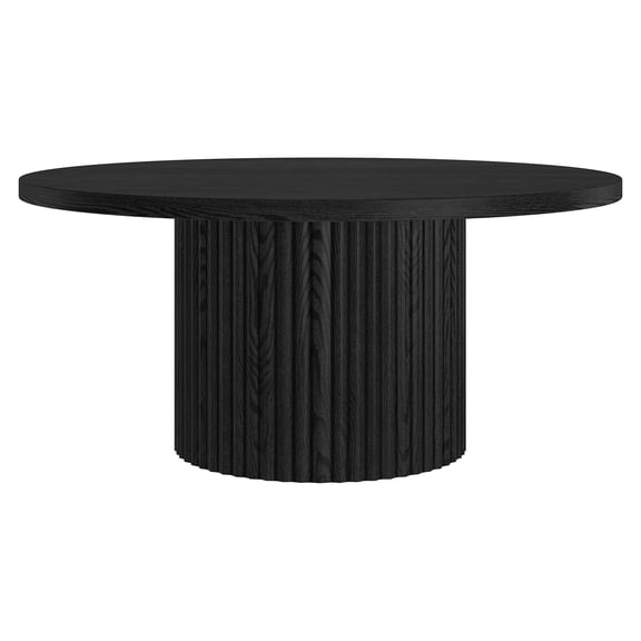 Rollan 32" Wide Round Fluted Coffee Table in Black Grain
