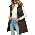 thumbnail image 4 of TKLPEHG Long Puffer Waistcoat Women Sleeveless Quilted Hooded Puffer Jacket Zip Up Puffy Winter Warm Vests Coat Outerwear With Pockets (Coffee,XL), 4 of 9