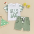 thumbnail image 2 of Bagilaanoe 2pcs Toddler Baby Boy Shorts Set Short Sleeve Checkerboard Print T Shirt Tops + Shorts 6M 12M 18M 24M 3T Kids Casual Summer Clothes, 2 of 8