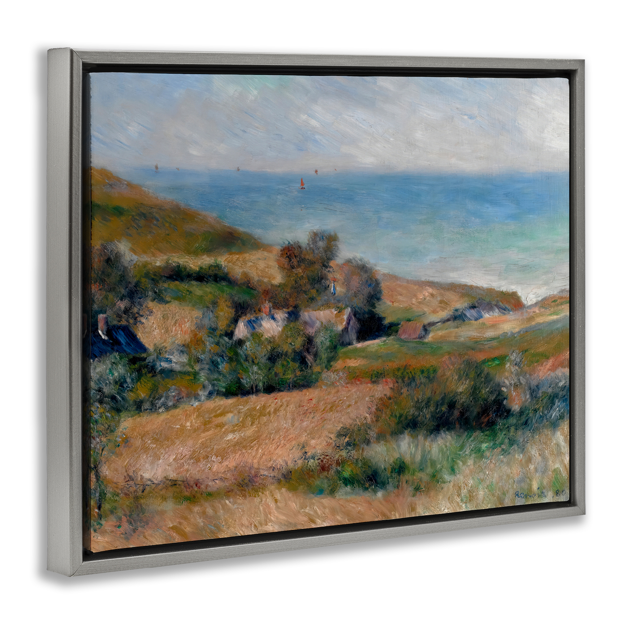 View Of The Seacoast Renoir Gray Framed Floater Canvas Wall Art, design by Pierre-Auguste Renoir