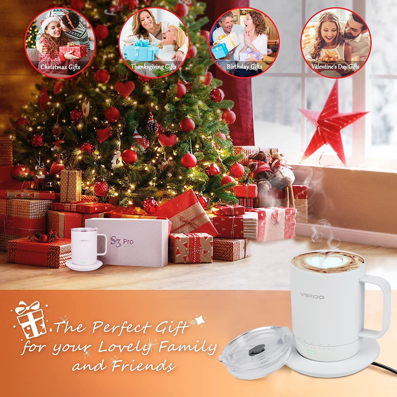 Smart Mug Warmer with Double Vacuum Insulation,VSITOO S3 Pro App