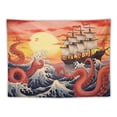 thumbnail image 5 of ONETECH Japanese Anime Tapestry Wall Hanging, Sea Monster Octopus Sailboat Japan Wave Cherry Blossoms Sunset Sailboat Wall Tapestries, Asian Cool Tapestry for Boys Guys Girls Bedroom Home Dorm, 5 of 7